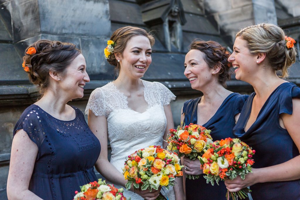 bride and bridesmaids on Royal Mile