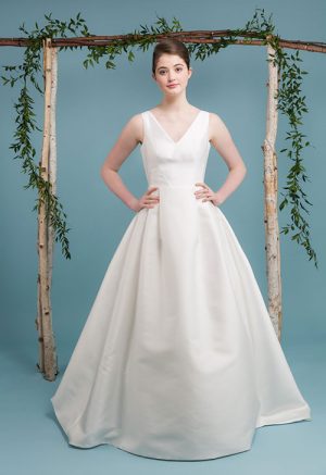 Audrey Wedding Dress, Mikado, V-neck. low back, train