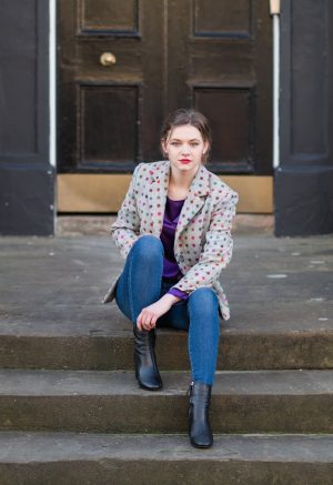 dotted tweed blazer fitted jacket