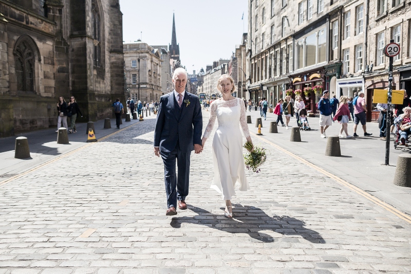 Bride and groom on the Royal Mile