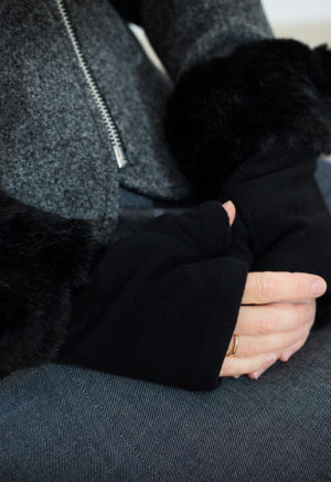 fingerless gloves black boucle