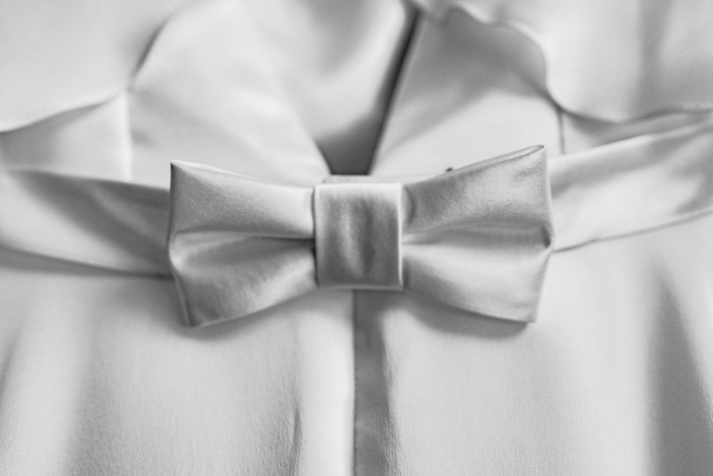 silk wedding dress bow detail