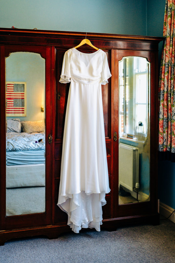 silk wedding dress for lake district garden wedding