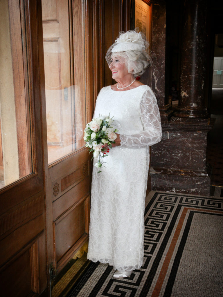 mature bride in lace and sequins