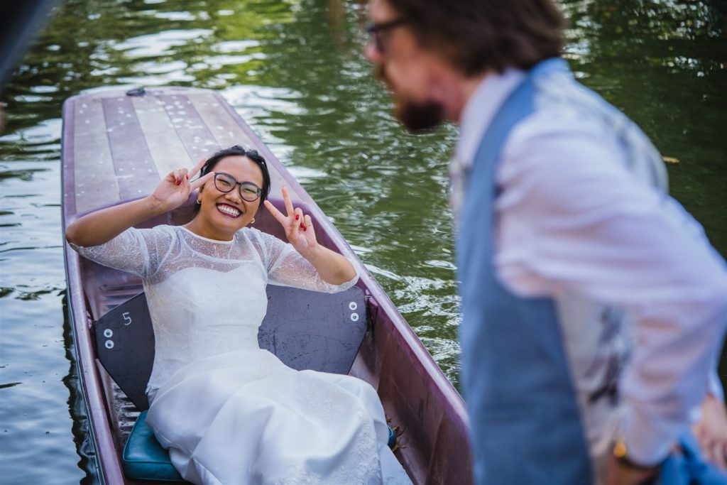 bride and groom punting