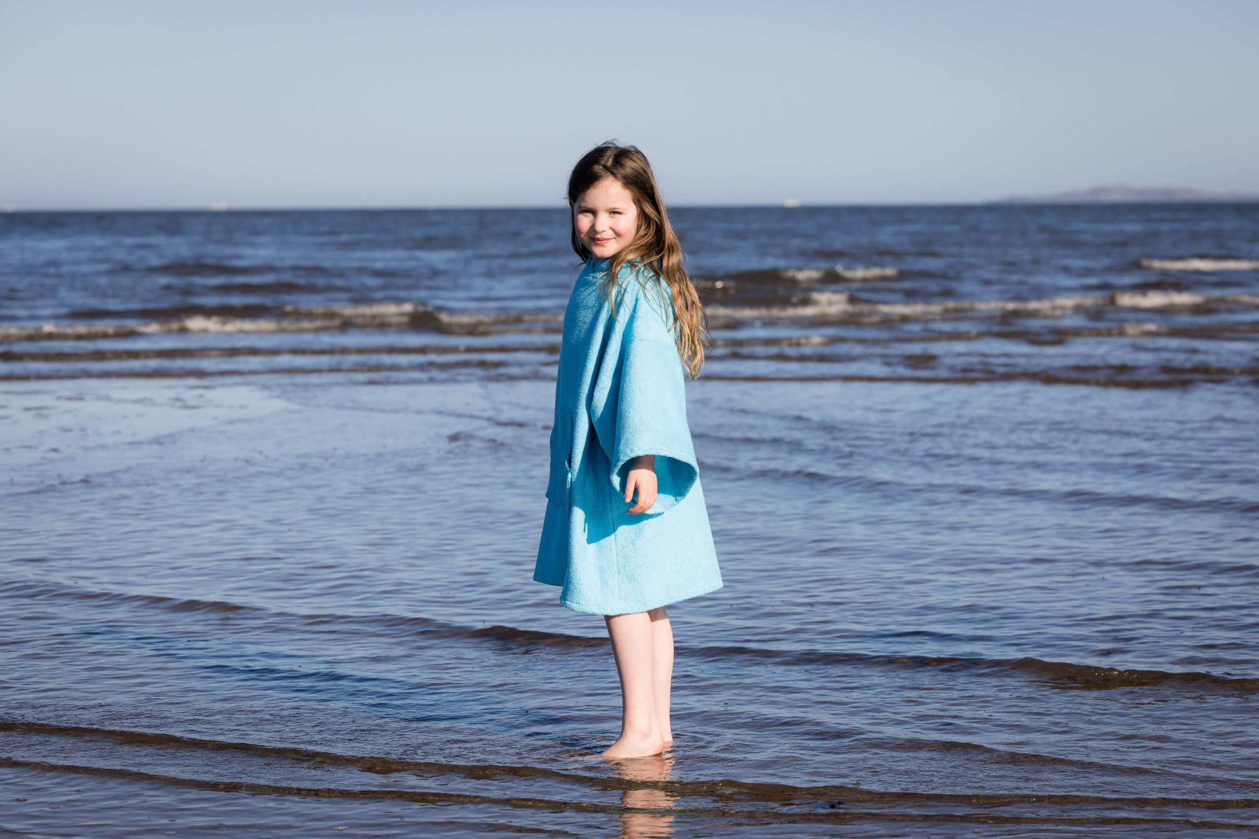 beach poncho for kids in aqua