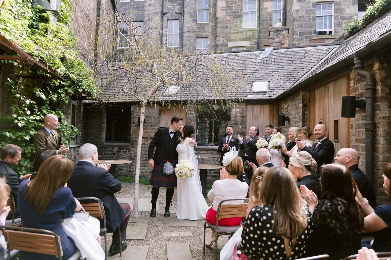 outdoors ceremony city center wedding