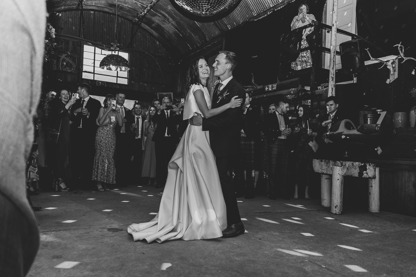 Bride and groom dancing