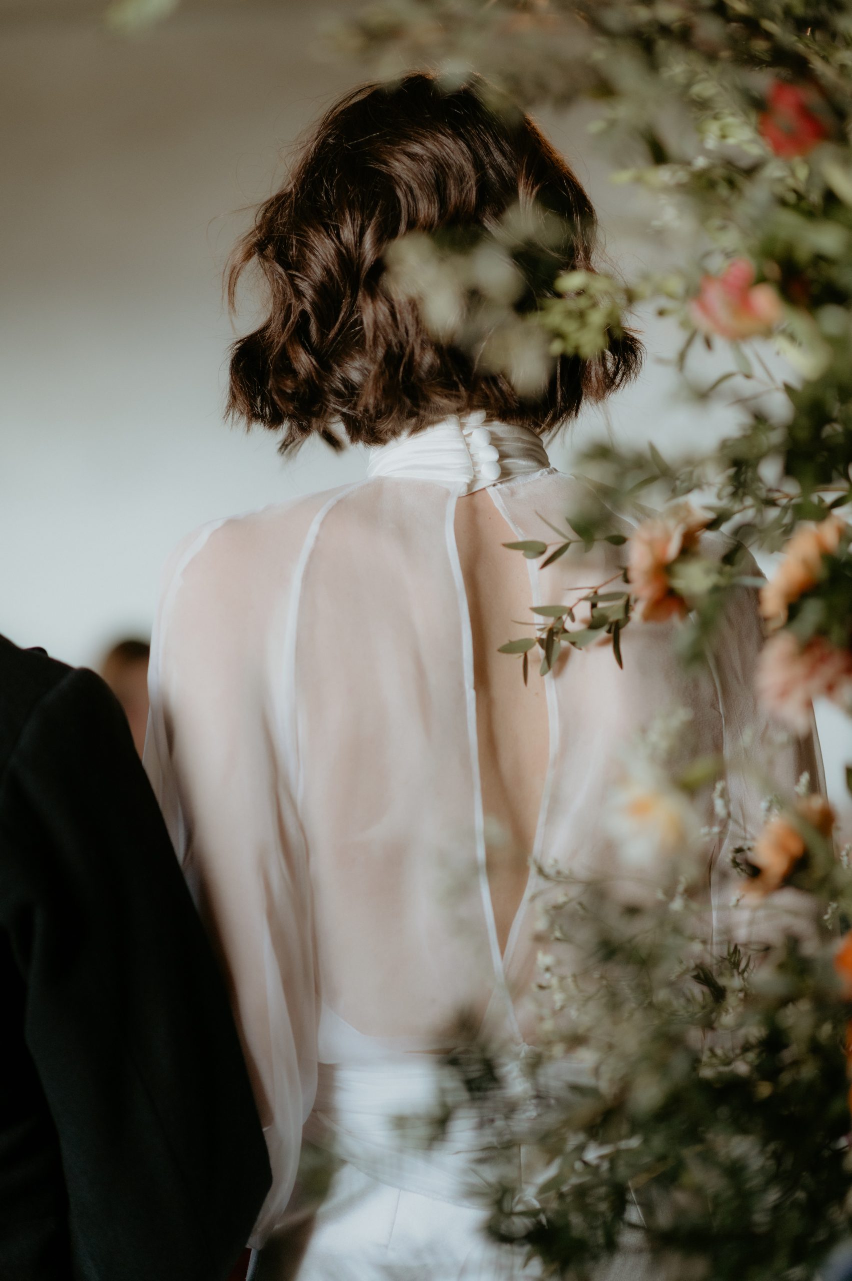 bride in jumpsuit, back detail