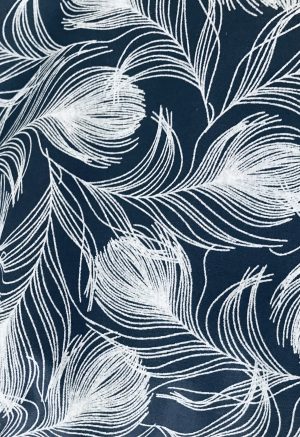 navy feather print poplin