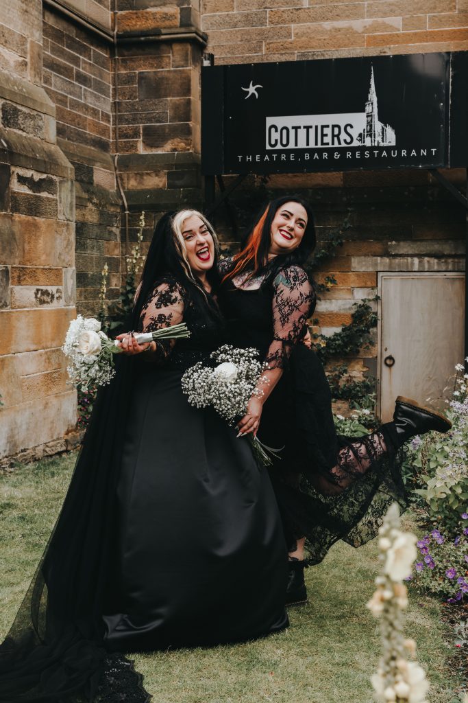 Goth bride and bridesmaid