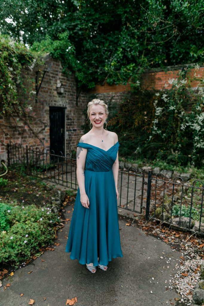 wedding dress in teal colour