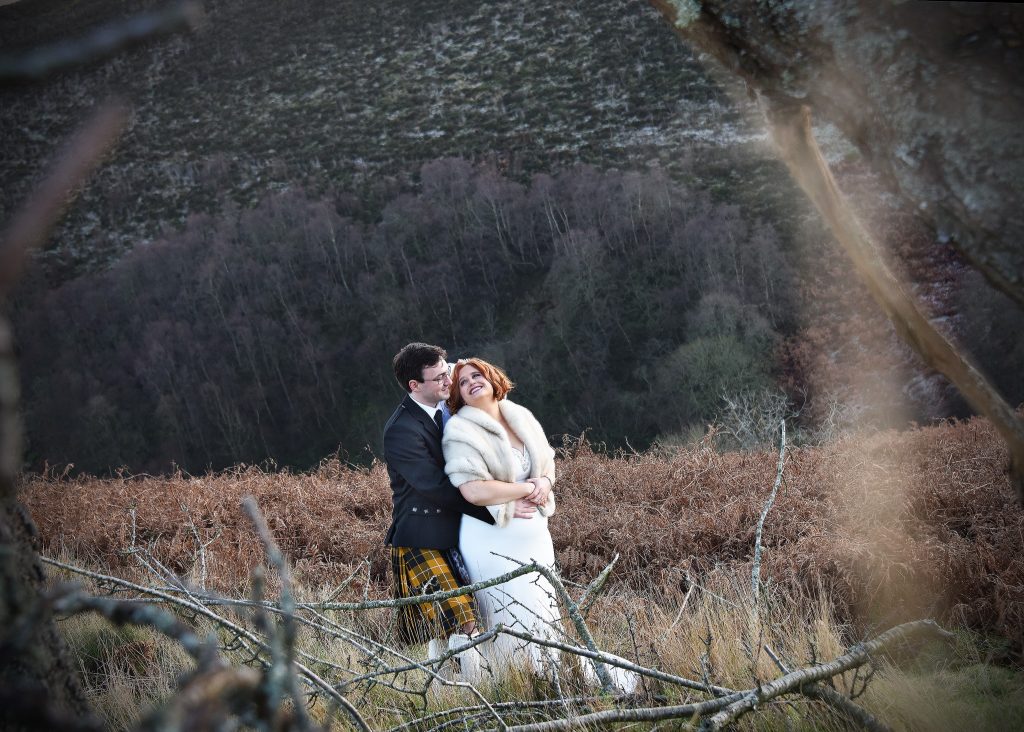 Bride and groom winter wedding