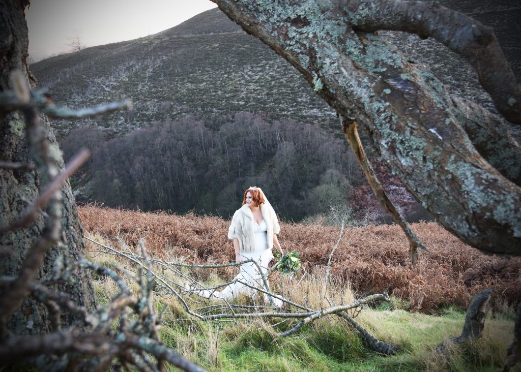 Bridal portrait for castle winter wedding