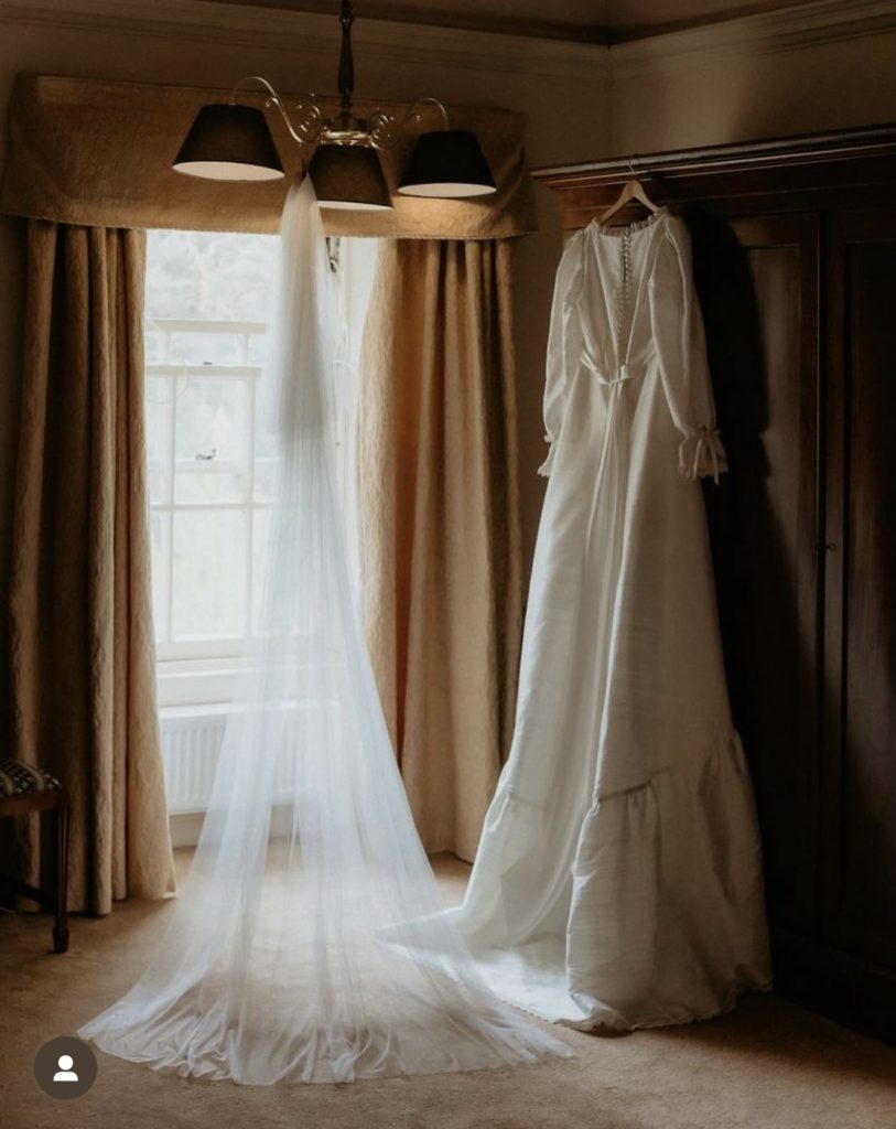 wedding dress and veil