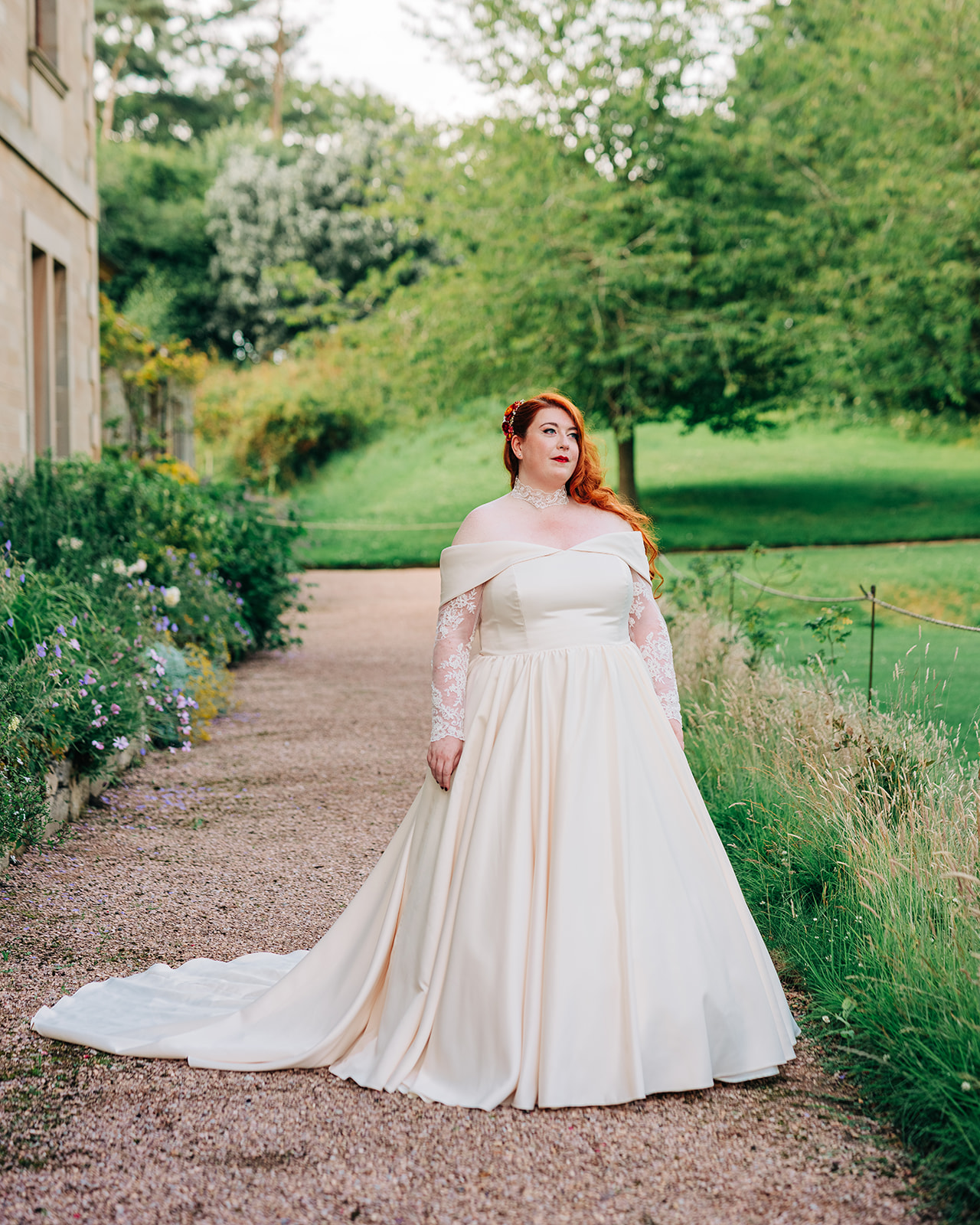 Duchess satin wedding dress in oyster colour