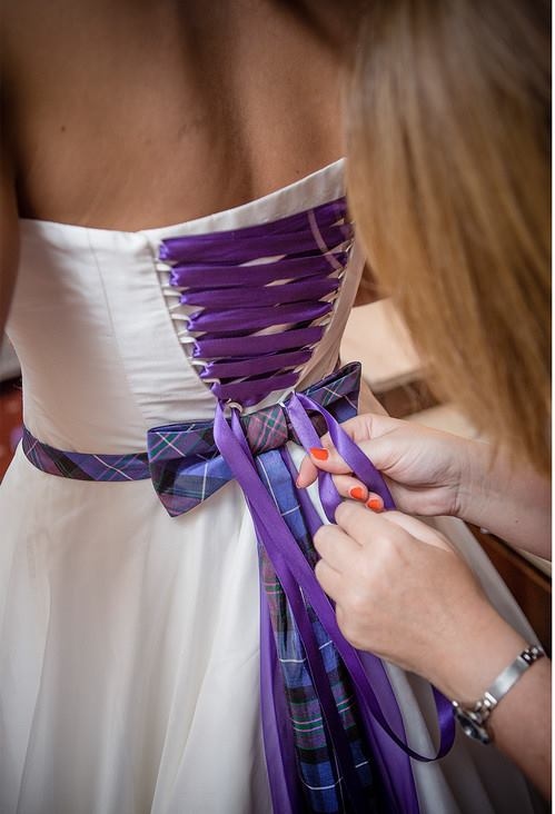 Tartan details on wedding dress