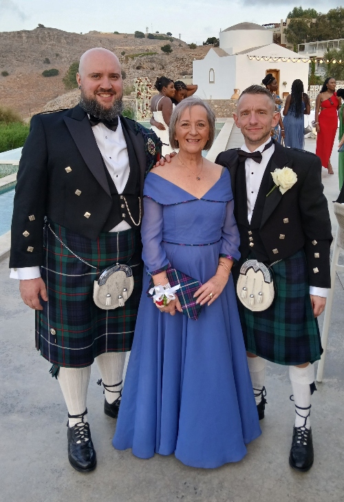 Bluebell dress for mother of the groom with tartan