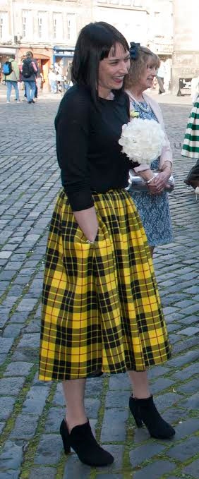 bridesmaid in Douglas tartan skirt