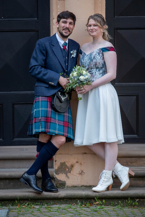 wedding dress with lace overlay on tartan