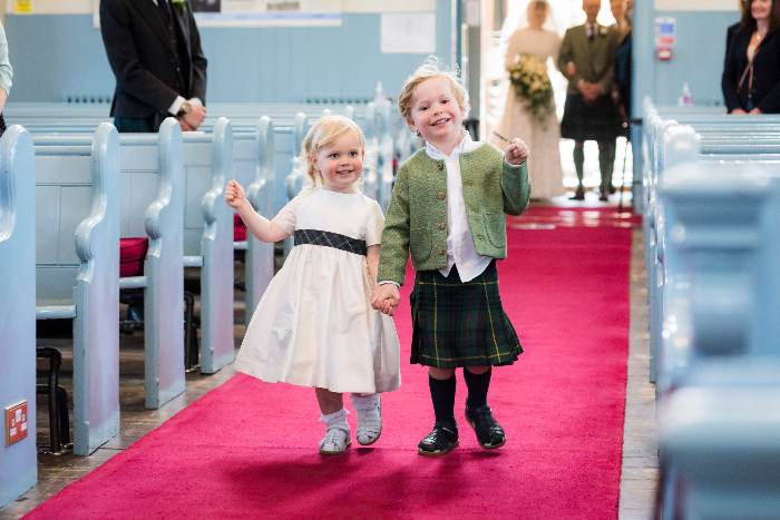 Stewart tartan page boy and flowergirl