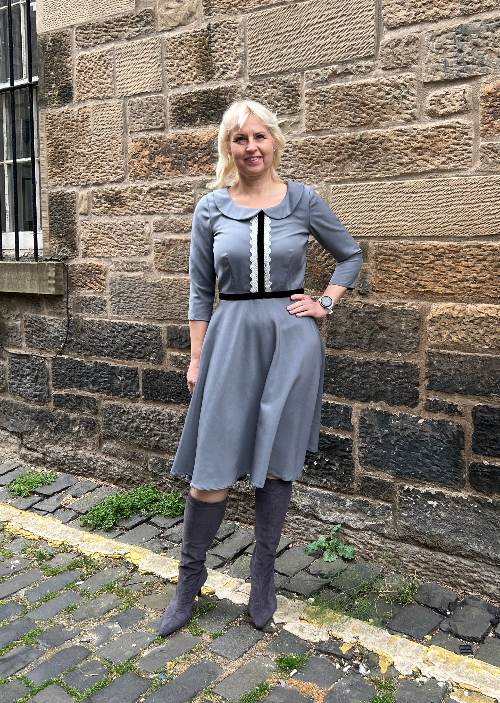 Versatile day dress in fine grey dead stock wool