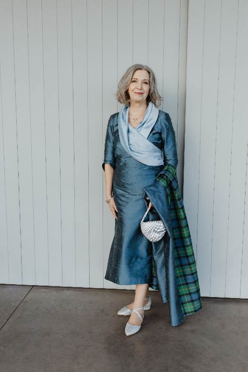 teal and blue silk dress gordon tartan