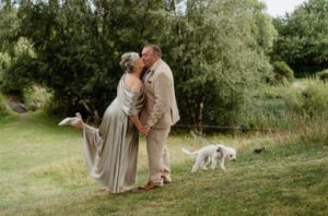 silk wedding dress in beige